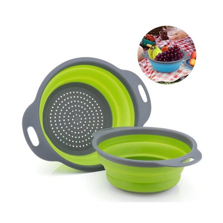2 stk sammenleggbare siler - Sammenleggbar sil i silikon for pasta - Grønn