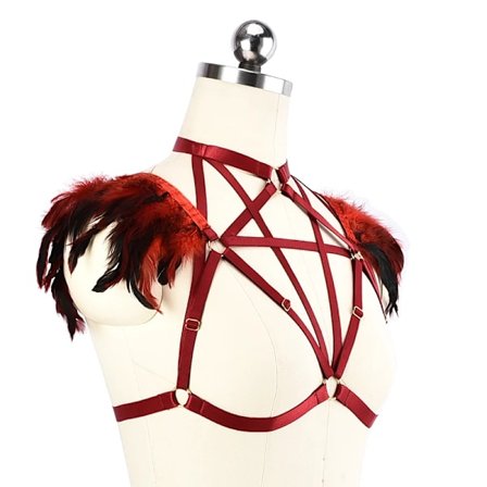 Fjädersele Set Strumpeband Svart Sexig Sele Dam Kostym Sexig BH med Burremmar för Kvinnor Elastisk Goth Festival Rave Danskläder