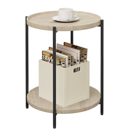 Rootz sidobord - Litet soffbord - Runt gavelbord - Vintage träkorn - 43,2 cm x 49,5 cm x 43,2 cm