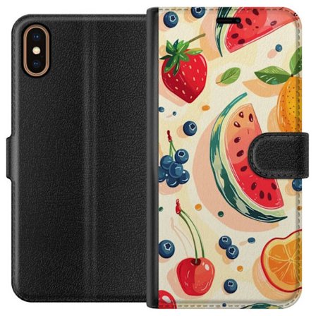 Kompatibel Tegnebogsetui til Apple iPhone X Legesyg frugtillustration med vandmelon, citrus, jordbær, kirsebær og bær