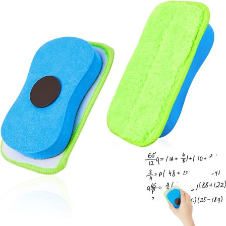 2-pack - Återanvändbara mikrofiber whiteboardtavelsuddar - Passar 13 x 7,5 cm svarta tavlor och whiteboards (Blå)