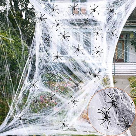 300g Halloween Spindelvev Dekorasjoner med 100 Kunstige Edderkopper