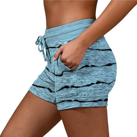 Casual Shorts Kvinnor Hög Midja Katter Print Dragsko Snabb