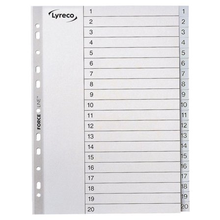 LYRECO Plastregister A4 PP 1-20 grå med svart text - Lyreco - Kontorsmaterial - Pärmar och register - Plastregister - Tryckta