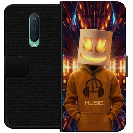 Yhteensopiva Lompakkokotelo OnePlus OnePlus 8 DJ-hahmo valaisevassa kypärässä ja hupparissa futuristisessa musiikkiympäristössä neonvalojen kesk