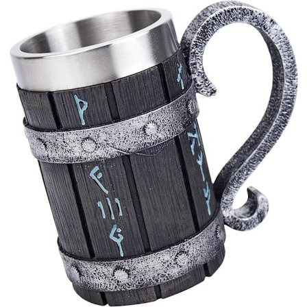 Nordisk Viking Rune Ølkrus i Rustfrit Stål Træharpiks 3D N