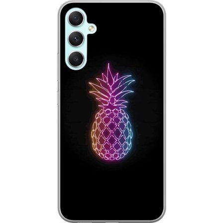 Kompatibelt Mobildeksel til Samsung Samsung Galaxy A34 Neonlysillustrasjon av ananas i fargerikt lys mot svart bakgrunn