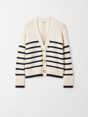Soft Goat - Striped Cardigan - Women cashmere sweater - XS - Ivory