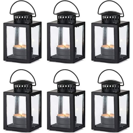 6 stk. - sorte lanterner til stearinlys, have lanterner, vintage stil hængende små lanterner til fyrfadslys, sorte stearinlys fyrfadslys holdere til 