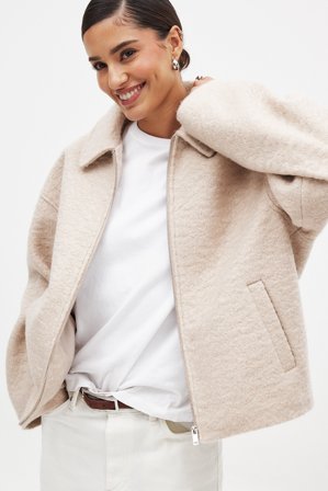NA-KD Boucle Zip Jacket - Forårsjakker - Beige - EU 38