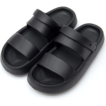 Pute tøfler for kvinner og menn Cloud tøfler sklisikre hurtigtørkende baderom dusj tøfler, åpen tå myke tykke tøfler(Svart)