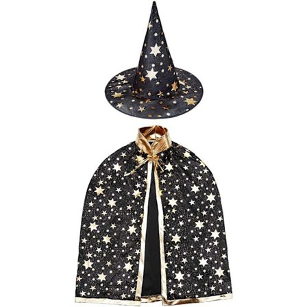 Trollkarlskappa med hatt barn, Halloween barnkostymer, häxkappa för 3-12 år barn