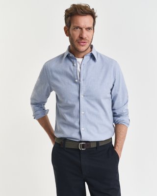 GANT - Melert flanellskjorte i regular fit til herre light blue melange
