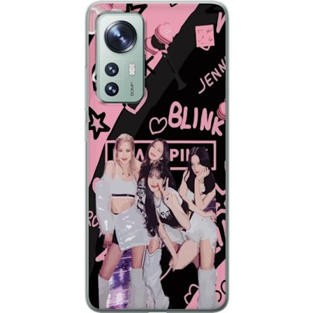 Kompatibel Mobilcover til Xiaomi Xiaomi 12 Blackpink Blink design med Lisa Jennie Jisoo og Rose, lyserød og sort baggrund, fanmerchandise og lightsti