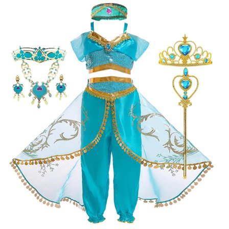 Flickor Jasmine Klänning Aladdin Prinsessa Magisk Lampa Karneval Festkläder Vestidos Halloween Fest Cosplay Klänning