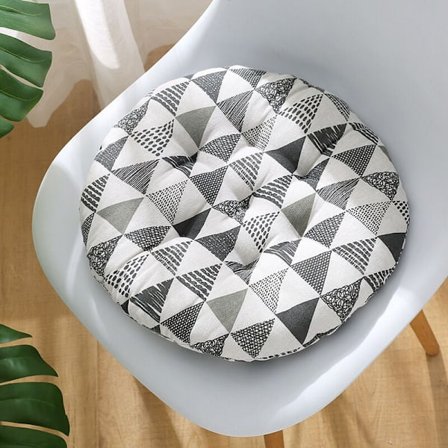 Stolehynde, Åndbar Tatami Rund Hynde til Spisestue/Kontor/Sofa (Grå Trekant, 40cm, Sæt med 2)