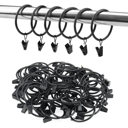 60 stk metallgardinringer med klemmer, 50 mm svarte gardinklemmer, draperiklemmer, gardinringer for vindusstenger, dusjforheng