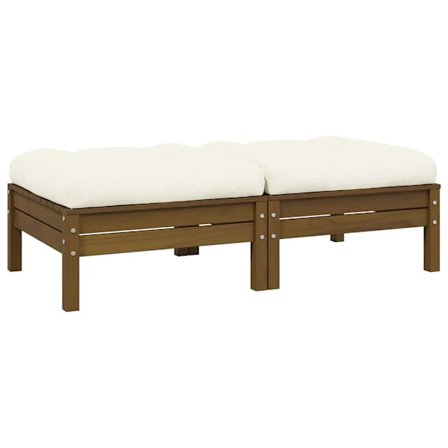 vidaXL Trädgårdssoffa 2-sits med gräddvita dynor massiv furu