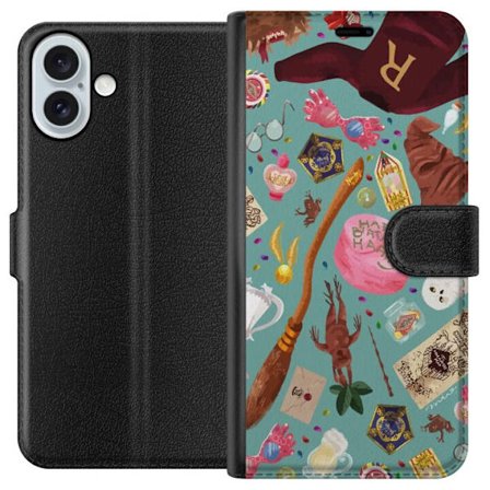 Kompatibelt Plånboksfodral till Apple Apple iPhone 16 Plus Magisk illustration med trollstav, hatt och fantasiföremål i lekfull sagostil
