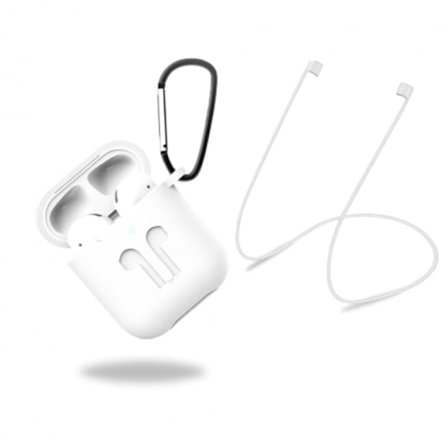 Skyddsfodral i silikon med hörlursband och hänge till Apple Airpods, Vit