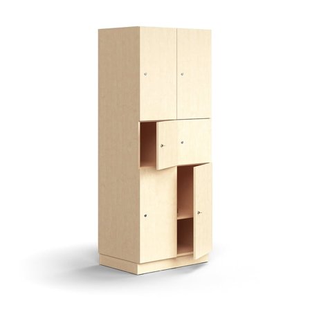 Opbevaringsskab QBUS, 6 rum, sokkel, 2020x800x570 mm, birk