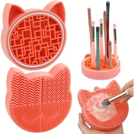 Makeup børste rengøringsmåtte med tørrestativ til vask - Jule silikone vaske kosmetisk børste rengøringspude (orange)