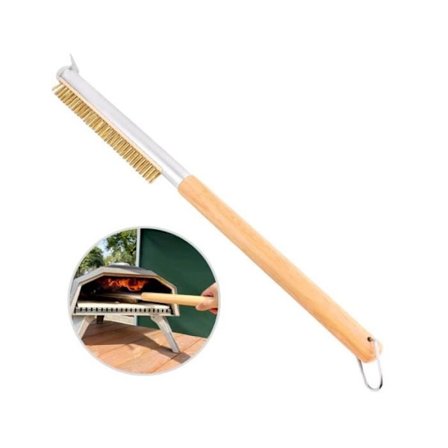 Pizzaovnsbørste - 52 cm, med skraber i rustfrit stål, messingbørster, gummitræskaft, Design -wj