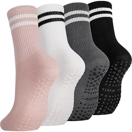 4 par Yoga Gripstrømper Damer, Skridsikre Pilatesstrømper Gripstrømper Damer Mellemhøje Gripstrømper Åndbare Bomuldsstrømper til Ballet, Dans