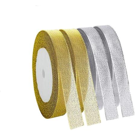 Organza-nauhat jouluun, kiitospäivään, askartelulahjaan 1cm*22m 4kpl(Kulta+Hopea)