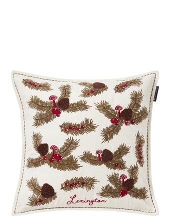 Lexington Home Pine Twigs Organic Cotton Velvet Pillow Cover - White - 50X50