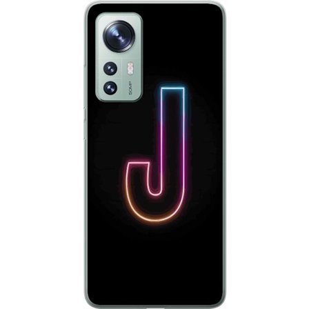 Kompatibel Mobilcover til Xiaomi Xiaomi 12 Minimalistisk neonbogstav J i farveskiftende lys mod sort baggrund