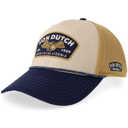 Von Dutch - Beige trucker Keps - Semi Curved White/Yellow/Blue Trucker @ Hatstore