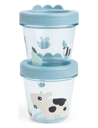 Done by Deer Baby Food Container 2-Pack Tiny Farm Blue - Blue - Ø8X H 8CM.150ML