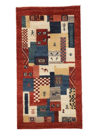 Handgeknüpft Gabbeh Loribaft 70X132 Wollteppich Dunkelrot/Schwarz Klein