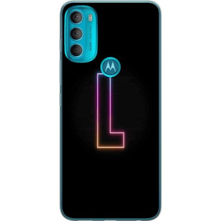 Yhteensopiva Puhelinkuori Motorola Motorola Moto G71 5G Minimaalinen neonkirjain L pehmeästi vaihtuvassa värivalossa mustaa taustaa vasten, puhdas g