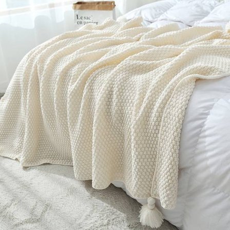 Stickad ullfilt fritid luftkonditioneringsfilt-beige-130*170