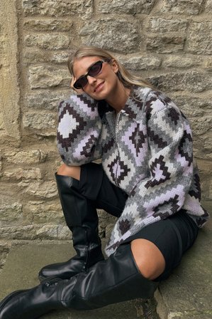 Olivia TPS x NA-KD - Jaqcuard cardigan - Cardigan - Flerfarget - M (EU 38-40)