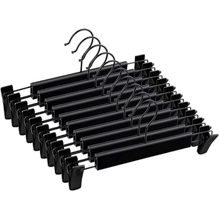 Buksesbøjler, 10 stk. bøjler med rustfrie clips, justerbare til bukser, nederdele, bøjler, sort