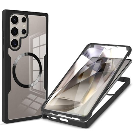 RYI_Kompatibel med Samsung A16 A26 A56 S22 S23 S24 S25 Ultra 360 Fuld Beskyttelsesetui med Skærmbeskytter Magnetisk Transparent Telefonetui