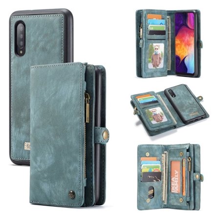 CaseMe Samsung Galaxy A50 Zipper Wallet kotelot - Sininen