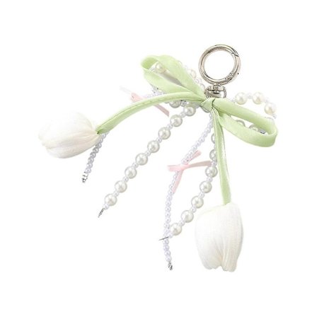 Elegant Blomster Charm Mobiltelefon Rem Perlebesat Snøre Trendy Dekorativ Rem Til Kvinder Piger Telefontilbehør Hvid