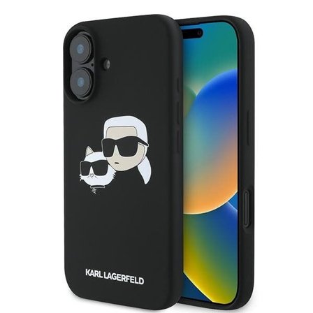 Karl Lagerfeld silikoneetui Nauble Heads Print MagSafe til iPhone 16 Plus - Sort