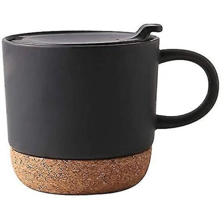 Keramisk krus med korkbunn og lokk, stor kapasitet, svart