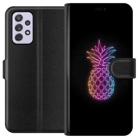 Kompatibelt Lommeboketui til Samsung Samsung Galaxy A52s 5G Neonlysillustrasjon av ananas i fargerikt lys mot svart bakgrunn