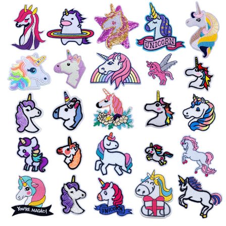 Broderi stoff klistremerke, 25 PCS Cartoon Unicorn dekorasjon aut