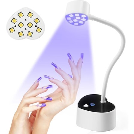 (Hvid) Hjerteformet Svanenhals UV Lampe til Gel Negle, Timer & Auto Sensor, Hurtig Hærdning, 30W LED, Genopladelig Trådløs Mini Manicure Værktøj