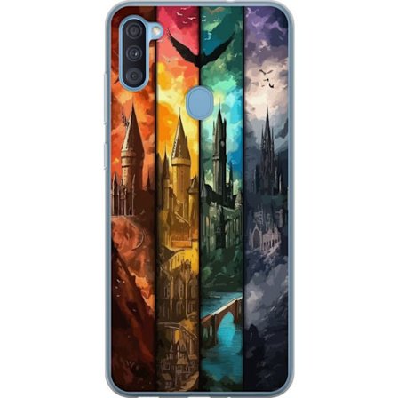 Kompatibel Mobilcover til Samsung Samsung Galaxy A11 Fire magiske slotte i forskellige elementfarver, episk fantasykunst med ild vand luft og mørke i