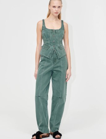 STINE GOYA 2393 Denim, Scoopneck Pockets Vest - Green - XS