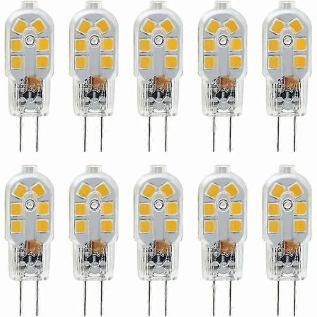 12V G4 LED pære, 1W svarende til 10W halogenpære, 200LM flimmerfri, 3000K varm hvid, 360 graders spredningsvinkel, ikke-dæmpbar