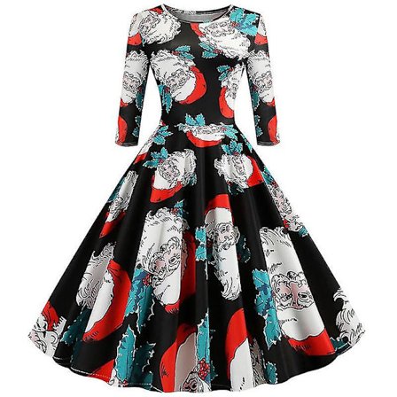 Womens Christmas Rockabilly Swing Kjole Fest Midi Skater Kjoler